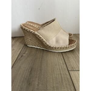 Toms Shoes Womens 9.5 Cream Monica Wedge Sandal Natural Shimmer Woven